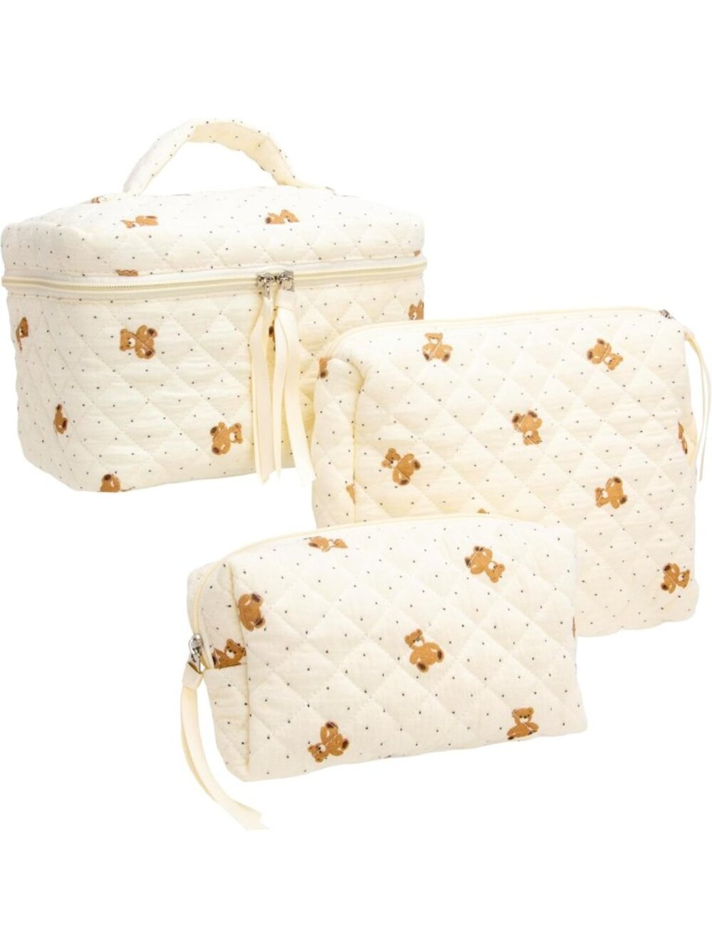 3-Piece Quilted Makeup Bag Set for Women | Cosmetic & Toiletry Organizer, Cute